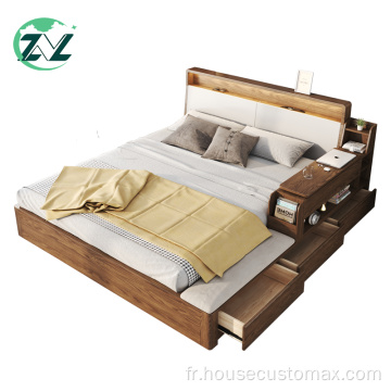 Lit en bois massif de chambre à coucher minimaliste Lit de rangement Tatami